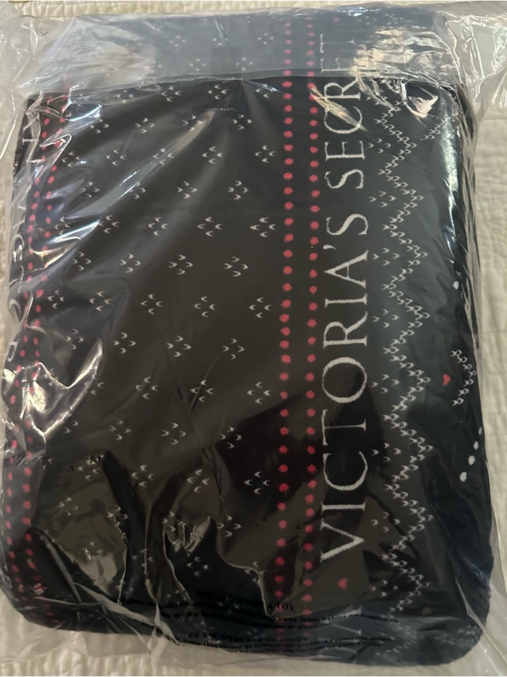 Victoria's Secret Fleece Black Blanket with Dot Accent